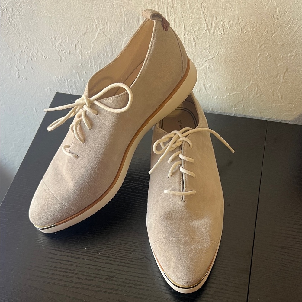 Cole Haan Grand Ambition Beige Suede Oxfords